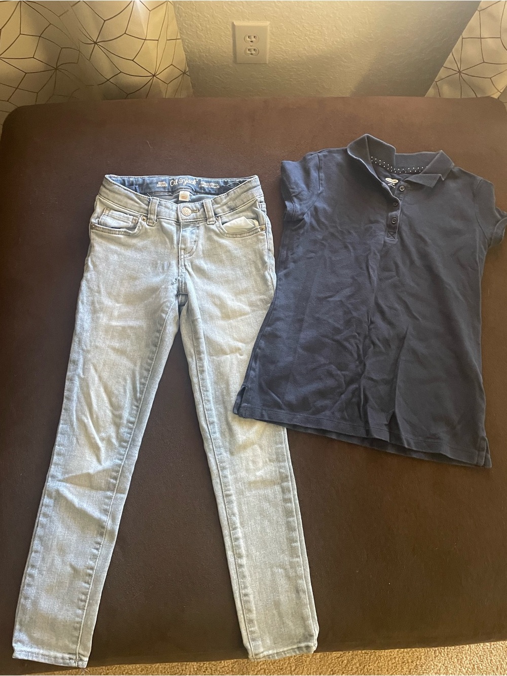 Bundle 8T Cat and Jack Jeans and Old Navy Blue Polo Shirt 10T